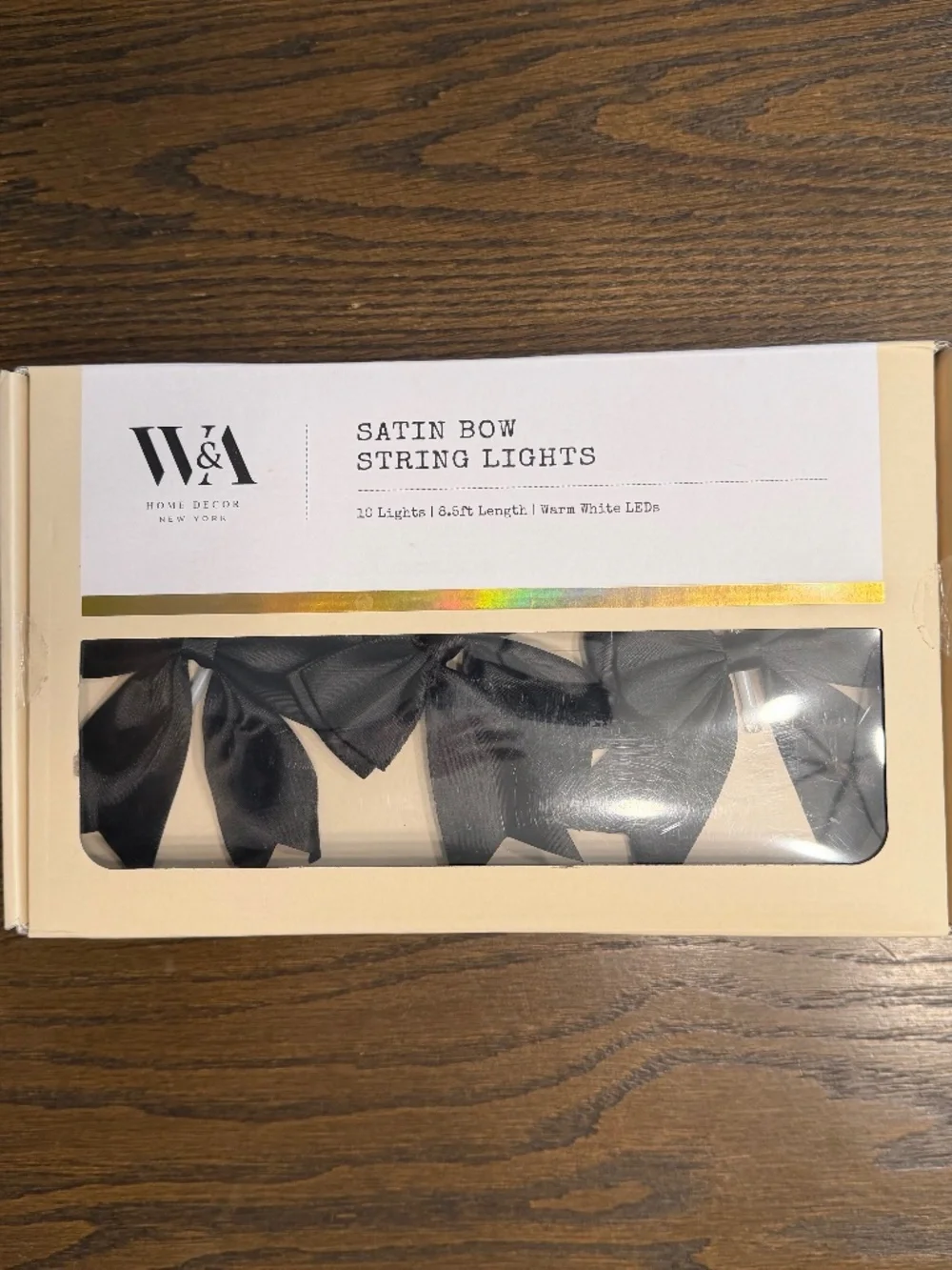 NWT - W&A Home Decor Black Satin Bow String Lights - 10 Warm White LEDs (8.5ft)